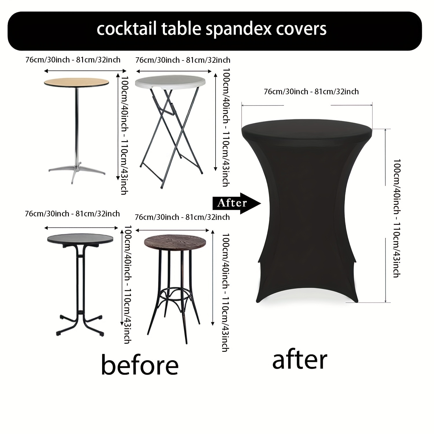 30 Inch Highboy Cocktail Round Stretch Spandex Table Cover Black