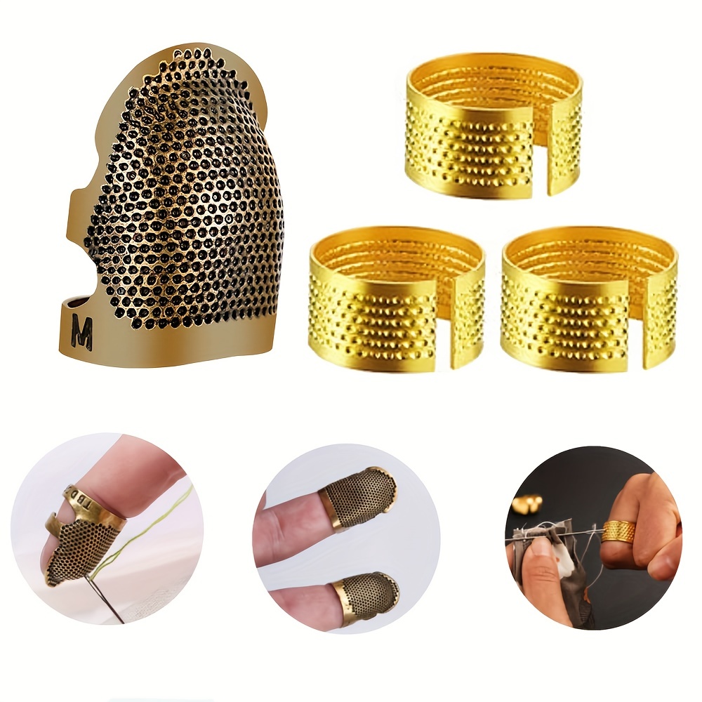 4 Pcs Sewing Thimble Metal Thimbles for Hand Sewing Adjustable Finger Protectors for Needlework Hand Embroidery Craft