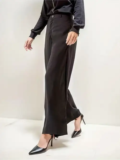Puntoco Pantalones Sueltos de Pierna Ancha para Mujer Pantalones Rectos de  Cintura Alta Pantalones Casuales Puntoco Puntoco-4016