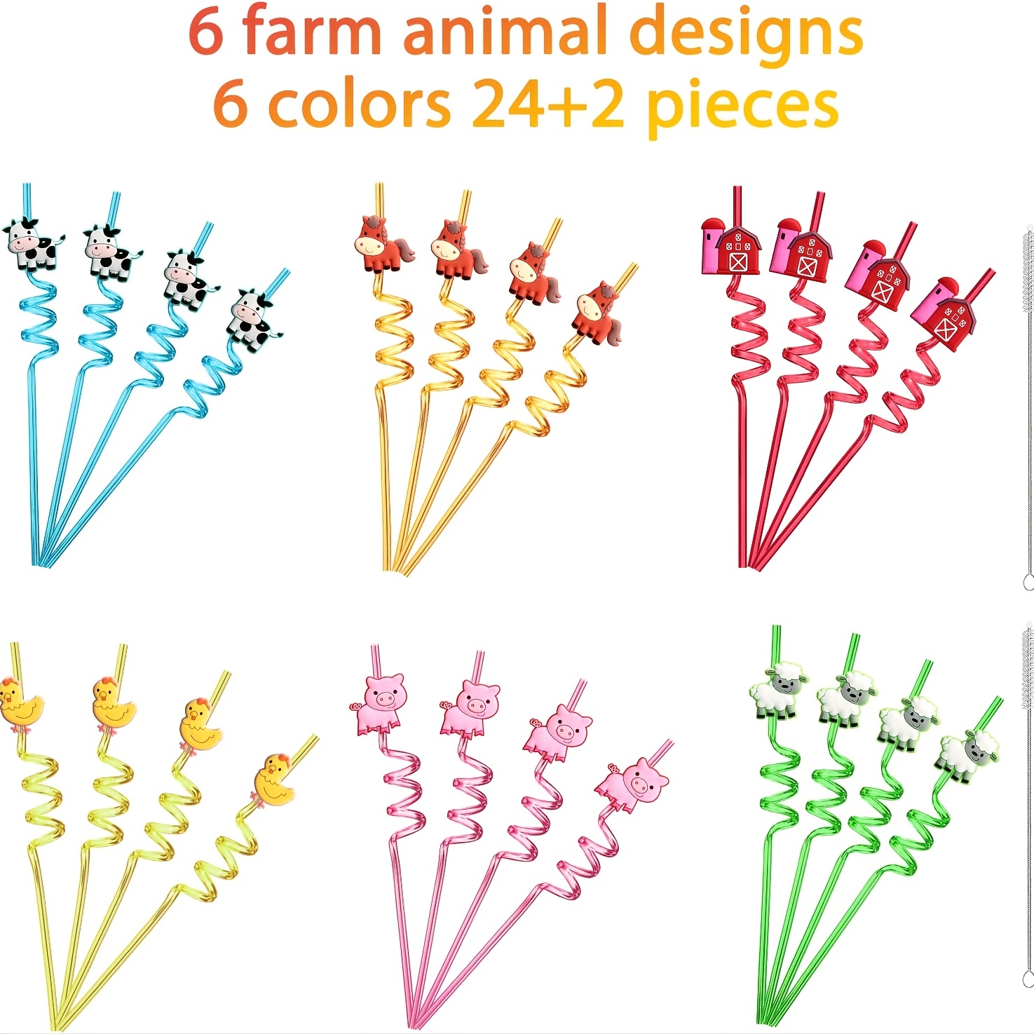 24 Pieces Crazy Reusable Straws Jungle Animal Plastic Straws, Kids Drinking  Supplies Farm Birthday Party Valentines Favors Decorationsns, Birthday  Party Gift Decorations 