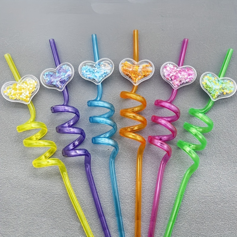 Creative Transparent Heart-shaped Sequin Curved Straw Plastic