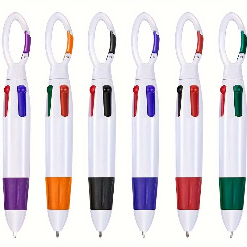 

6/12/24pcs Retractable Shuttle Pens With Carabiner Clip - 6 Pieces Mini 4-in-1 Multi-colored Ink Ballpoint Pens With Keychain For Adults, School, Stocking Stuffer Gifts, Party Favors