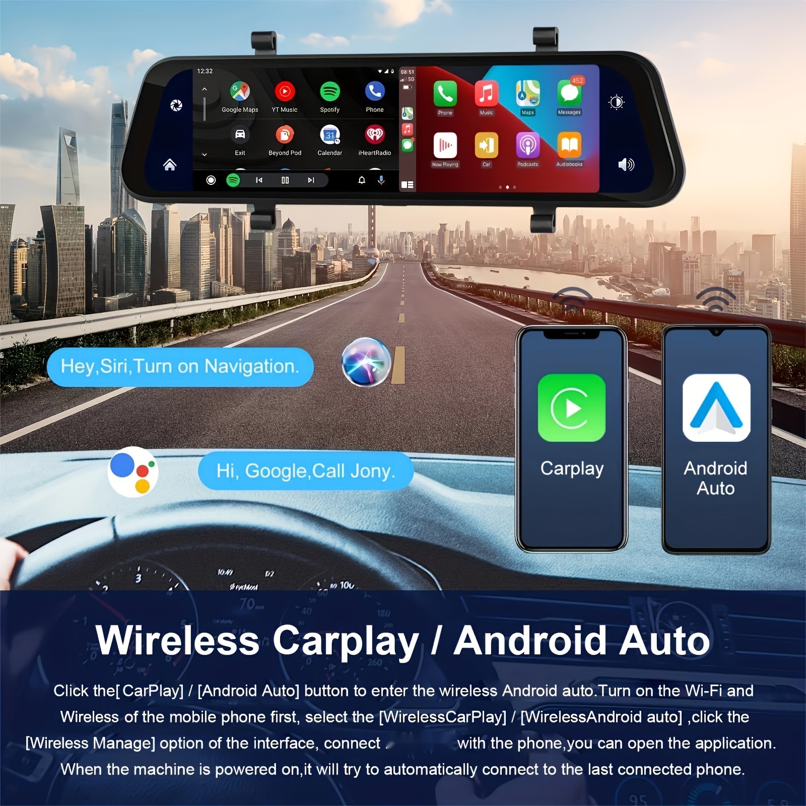 Car Dash Cam Wireless For Ios Carplay Wireless For Android - Temu