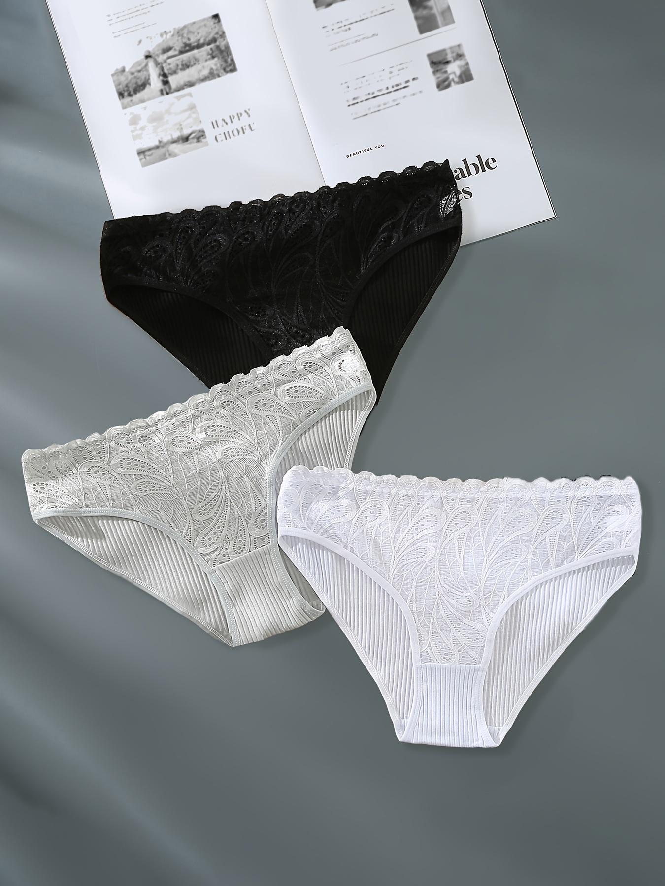 4 Pack Lace Trim Panties Soft Breathable Ribbed Low Cut - Temu Canada