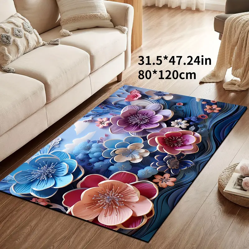 3d Plum Living Room Floor Mat, Non-slip Kitchen Mat Floor Cushion