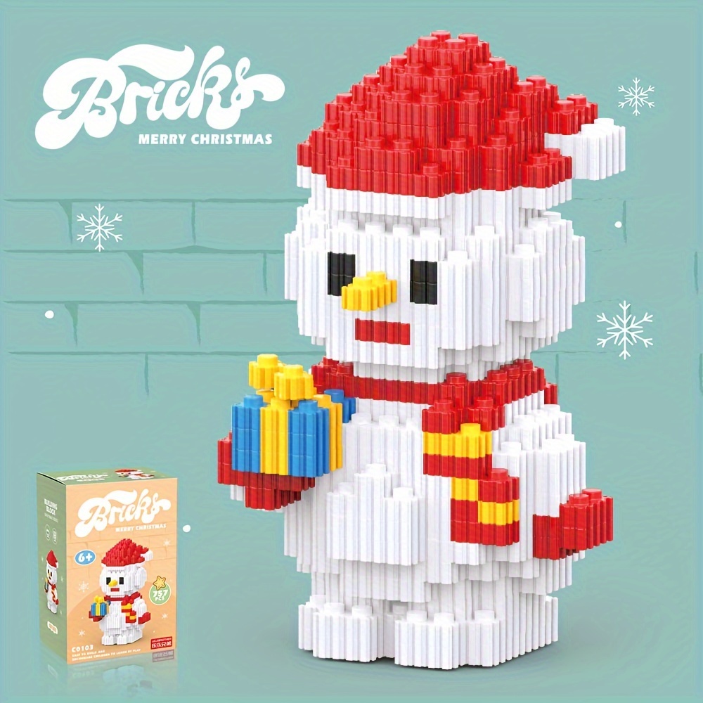 Christmas Snowman Building Blocks Set Christmas Building - Temu