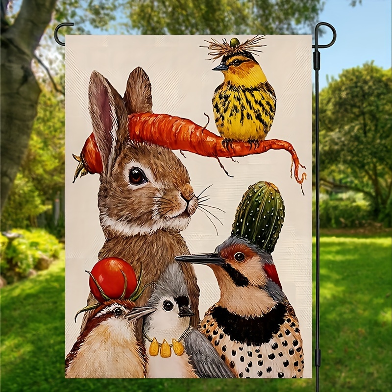 

1pc, Rabbit Bird Welcome Garden Flag, Spring Summer Autumn And Winter Wild Animal Double Sided Printed Yard Flag, Waterproof Vertical Flag, Home Decor, Outdoor Decor, Yard Decor, Garden Decorations