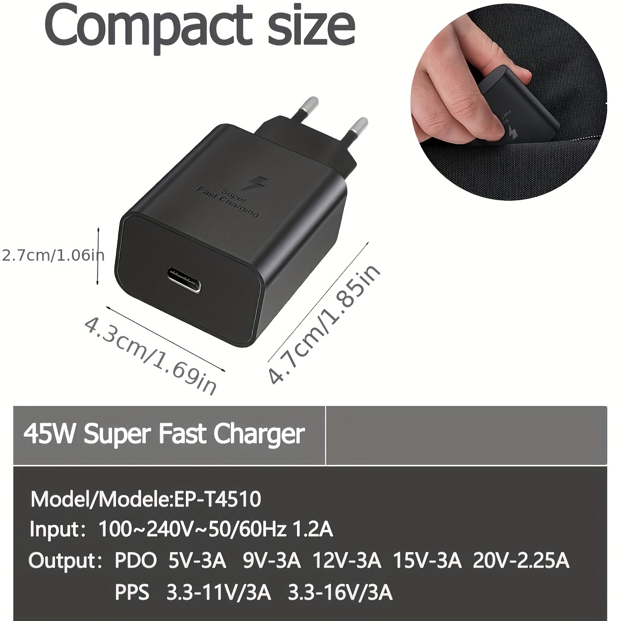 Chargeur S23 S22 Ultra - 45 W USB-C - Chargeur super rapide de type C  PPS/PD - Bloc de charge murale pour Samsung Galaxy S23 Ultra/S23+/S22  Ultra/S22