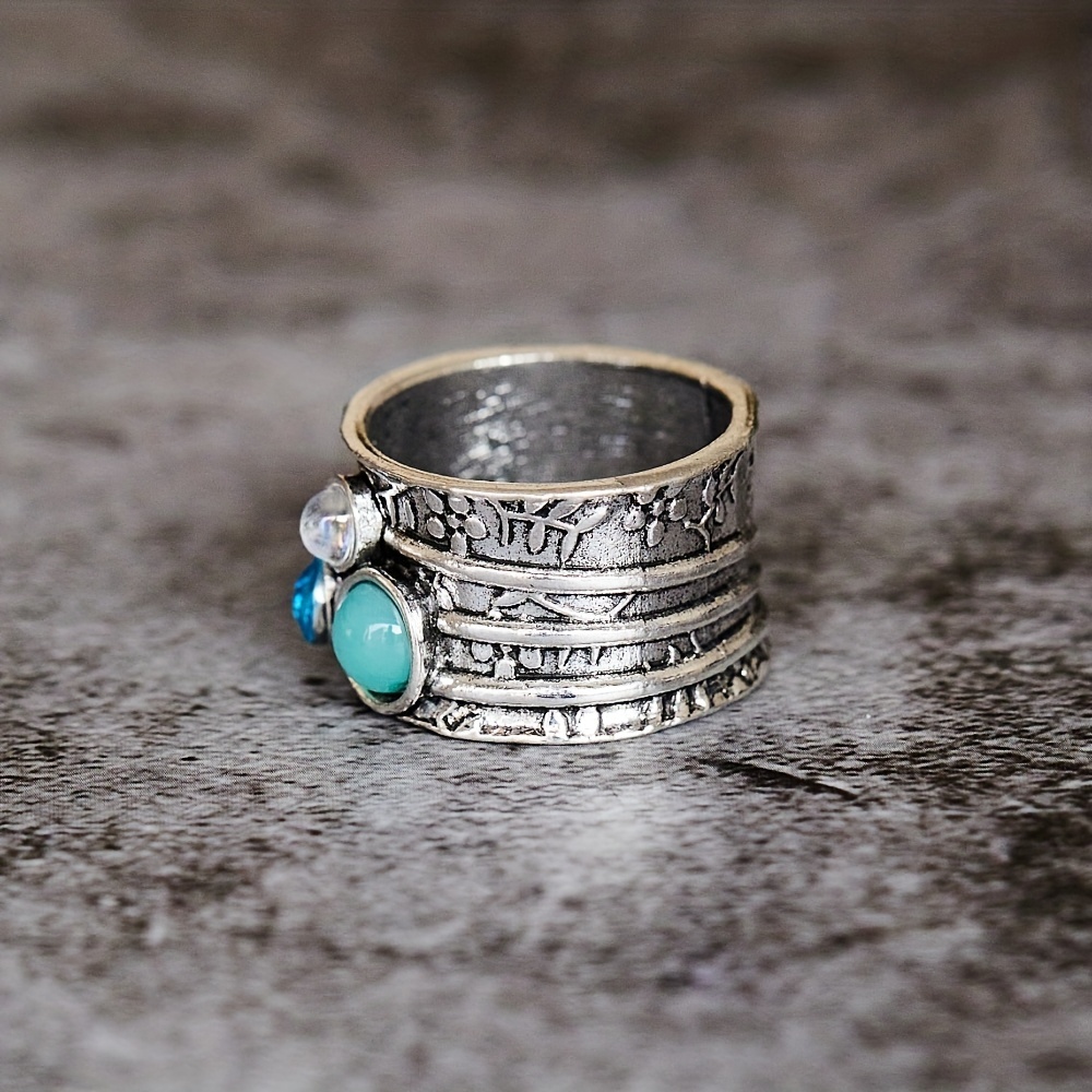 Bohemian Vintage Floral Layer Ring with Gemstone Inlay for Party