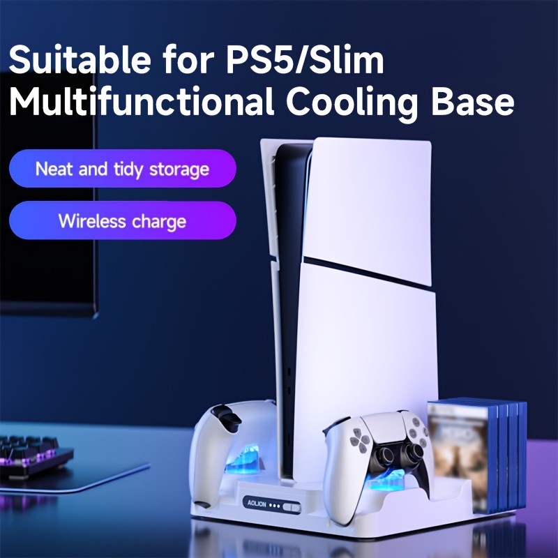 2023 New PS5 Slim Stand and Cooling Station with Dual Controller Charging  for Playstation 5 Slim Digital Disc Edition, PS5 Console Accessories