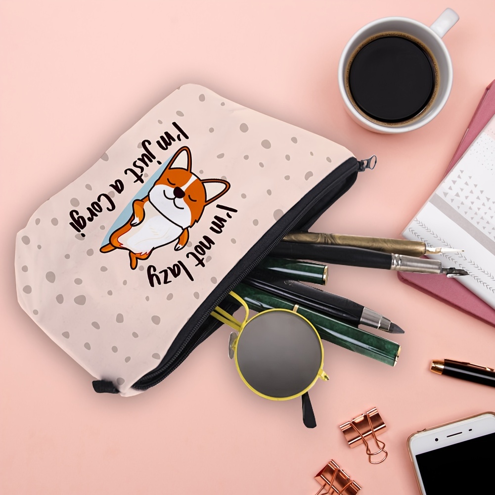 Corgi Dog Makeup Bag Zipper Toiletry Storage Organizer Cosmetic Pouch