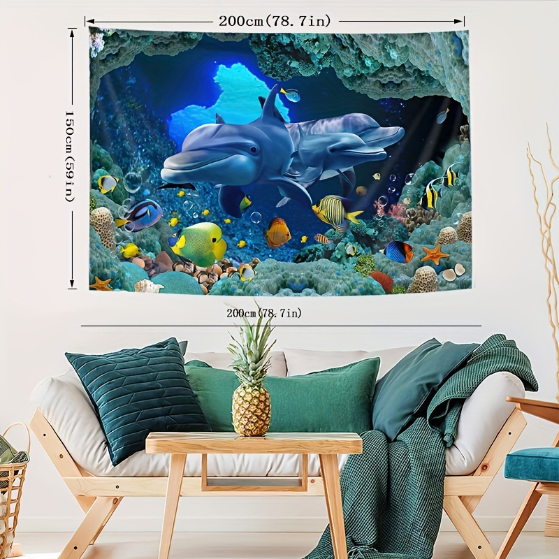 Underwater World Whales Fish Coral Tapestry Polyester - Temu