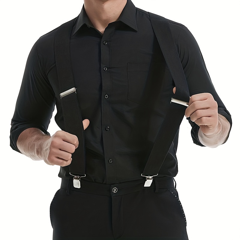 Men X-Back Clip-on Suspenders Clips Adjustable Elastic Retro