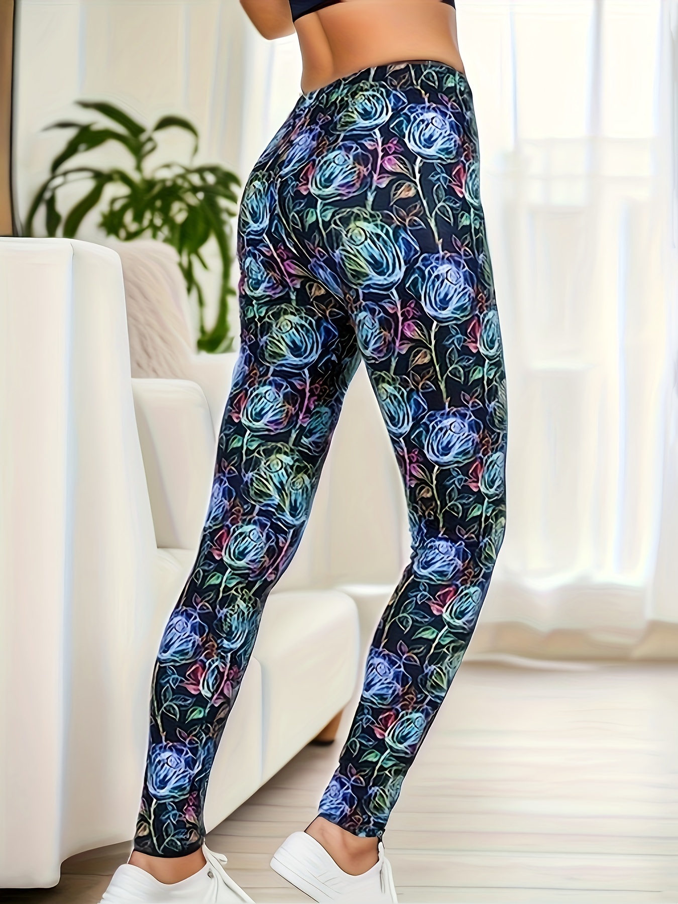Women's Leggings Floral Printed Yoga Pants Casual High Waist Sweatpants  Leggings