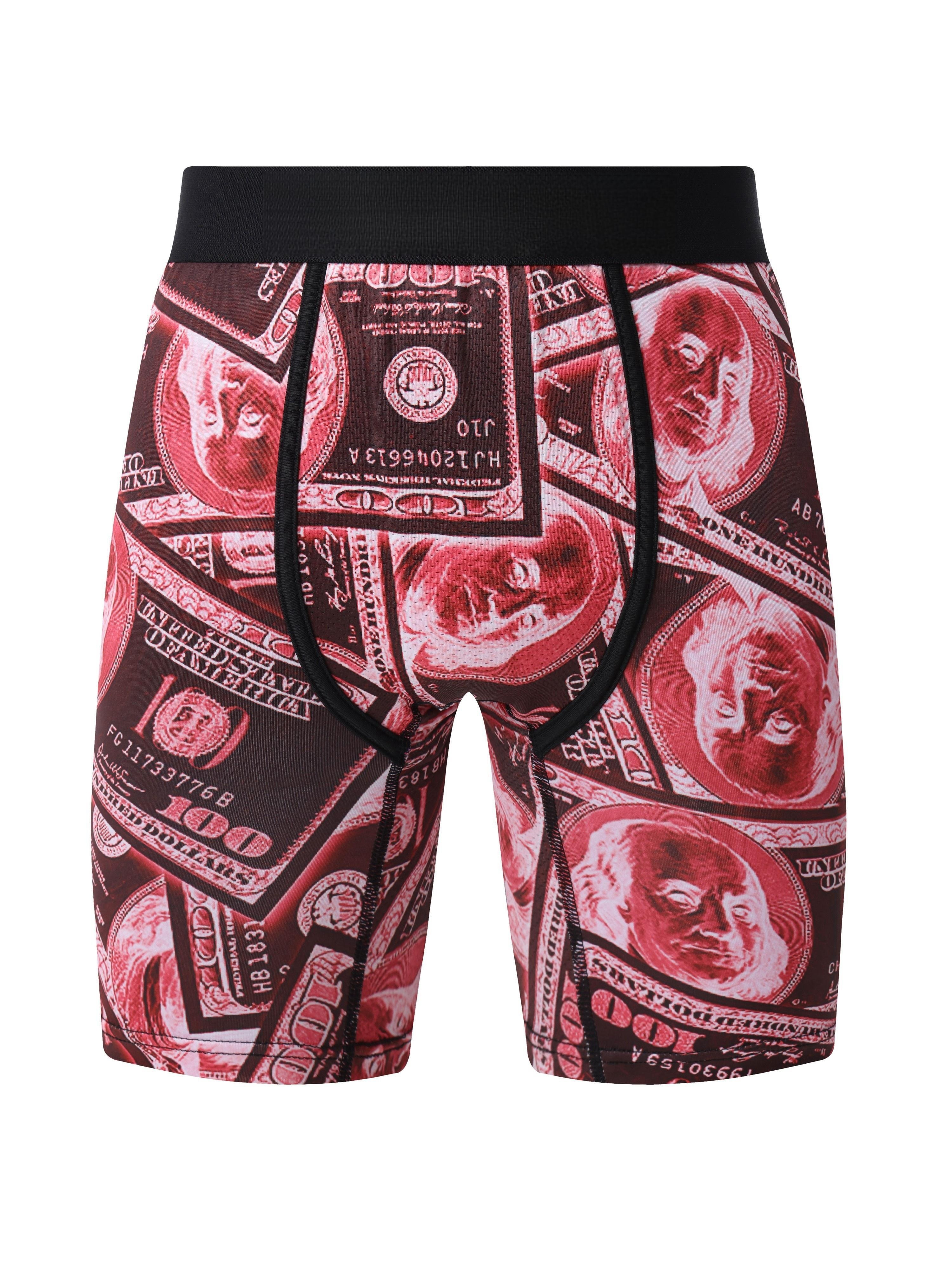 Men's Dollar Print Long Boxers Briefs Shorts Breathable - Temu