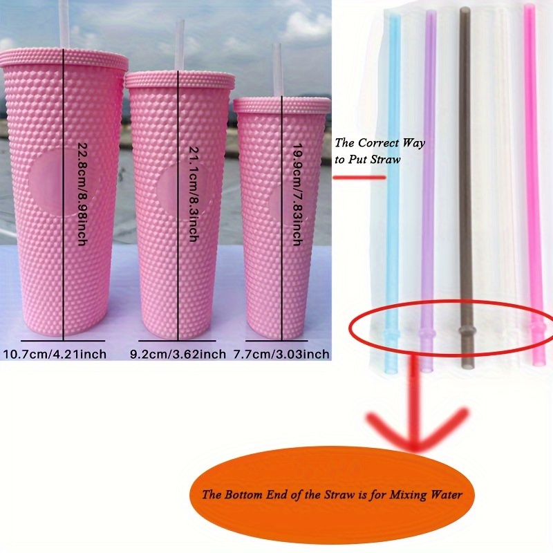Smoothie Cup with Straw and Lid, Duslogis 24oz Iced Coffee Cup Studded Cup  Tumbler Plastic Double-Walled Travel Cup for Iced Coffee Cold Drinks Water  Slush, Pink 