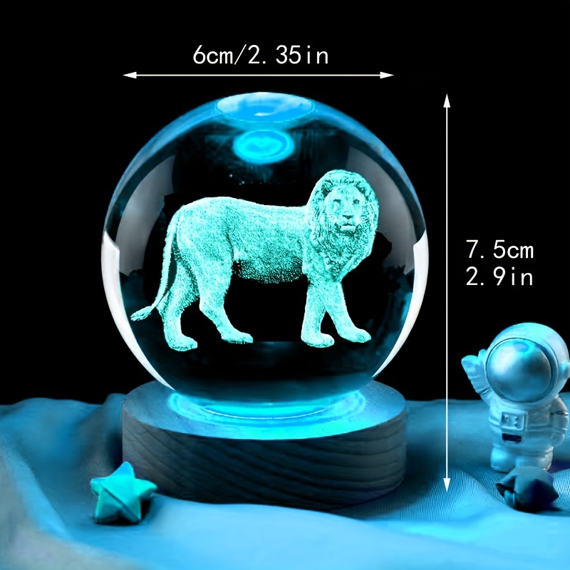 1pc lion crystal decoration ball light 3d laser engraved crystal desktop decoration light for animal lion lovers coworkers parents wife husbands birthday gift valentines day gift holiday souvenir details 0