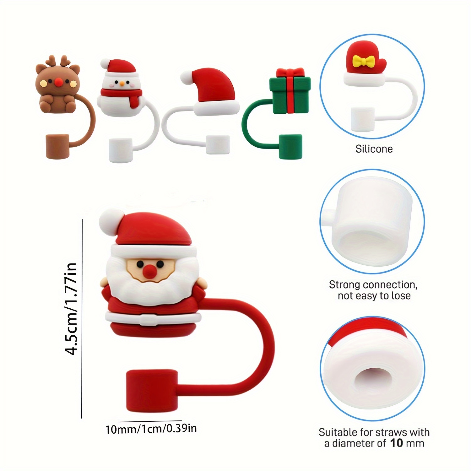 10pcs 1cm/0.4in Cartoon Nursing Theme Straw Covers, Reusable Dustproof  Silicone Straw Cap, Cup Accessories