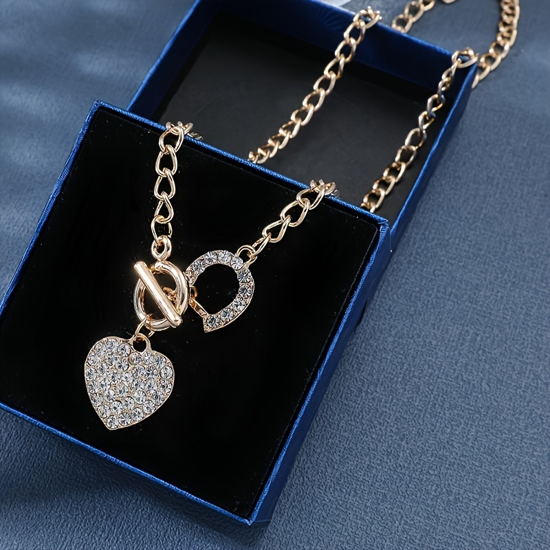 

Bling Heart Pendant Necklace Rhinestone Decor Clavicle Chain Crystal Necklace Jewelry Accessories For Women For Daily Party Wear