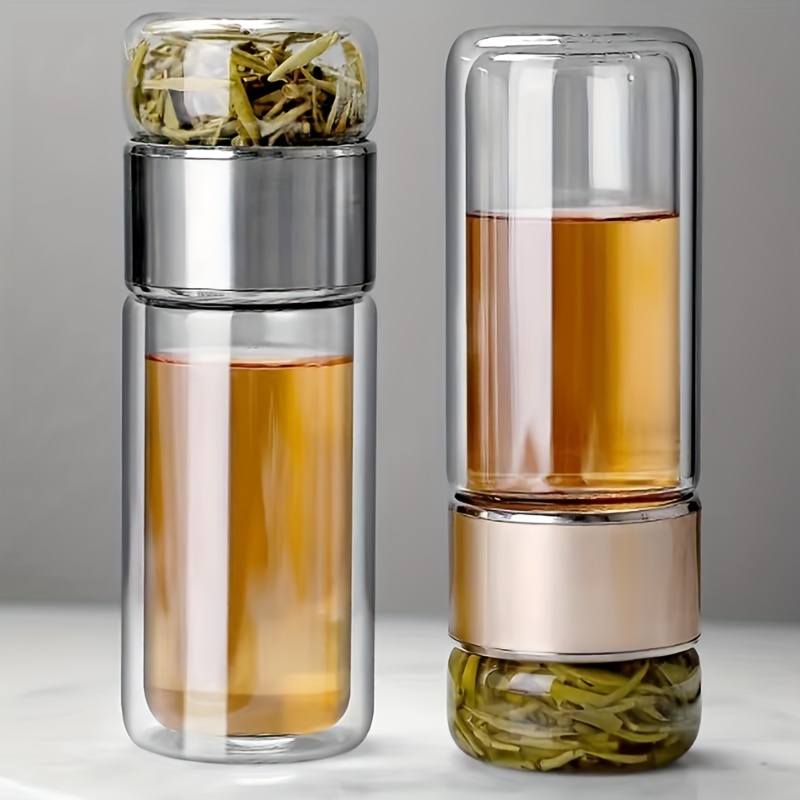 Glass Tea Strainer Leak-Proof, Tumbler Water Separation Tea Filter Cup 10 oz Pink
