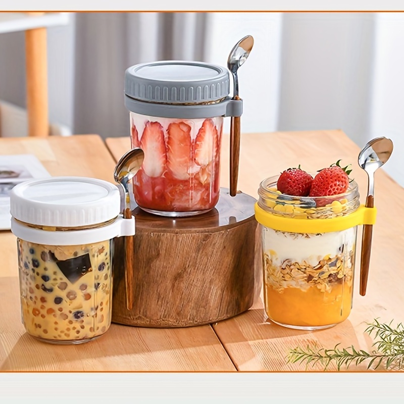 Overnight Oats Container 10oz Airtight Oatmeal Container with Lid and Spoon Jars for Breakfast, Size: One size, White