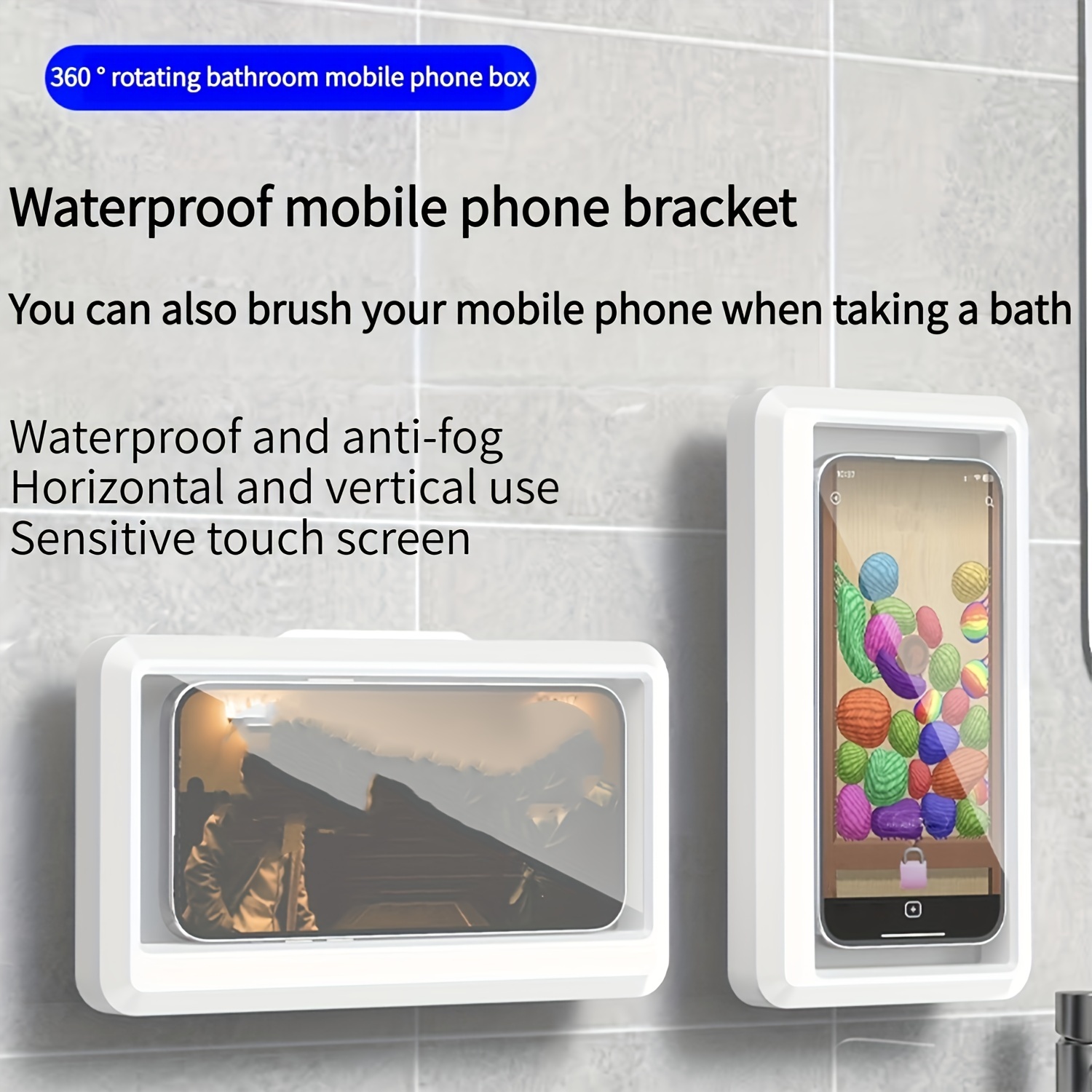 Wall Mount Shower Phone Holder Bathroom Case Waterproof Self Adhesive  Bathroom Phone Holder Anti Fog Touch Screen For Bathroom Shower Kitchen  Make Up Compatible With Mobile Phones Under 6.8 Inches