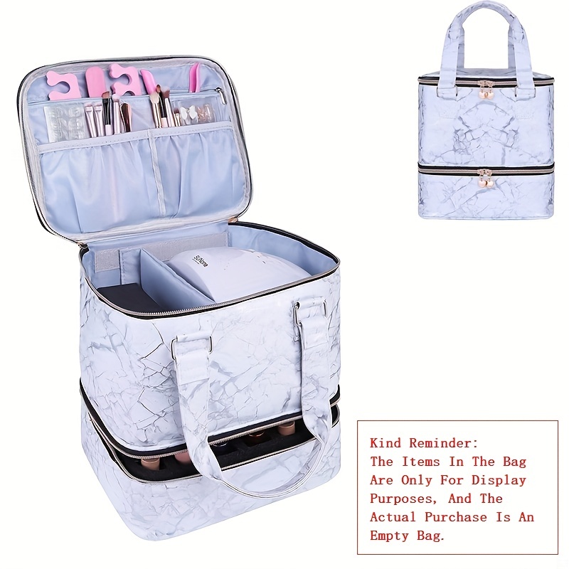 2 Layer Nail Polish Storage Train Case Carrying Case Bag-Holds 30 Bottles