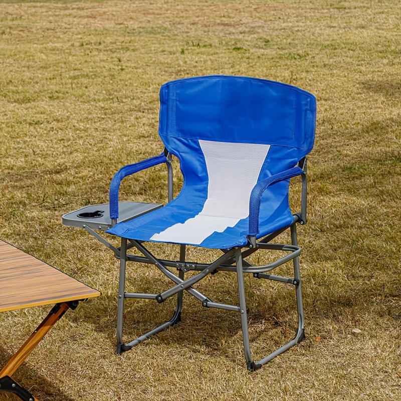Silla de playa portátil y plegable acolchada con mesa auxiliar y bolsillos  de almacenamiento, silla de director ligera de gran tamaño para interiores