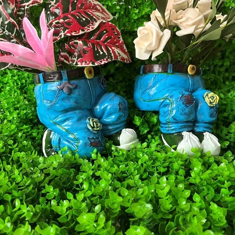1pc Spring Garden Art Jeans Sculpture Decoration, Resin Crafts Flower Pots Ornaments For Garden Yard Lawn Patio Art Decor
