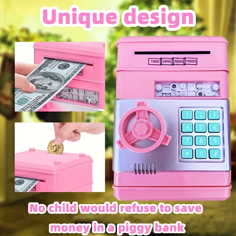 biczng Piggy Bank Toys , Money Saving Box for Teen Girls Toys Age 6-8-10-12,  Christmas Birthday Gifts for 7 8 Year Old Girls Stuff ATM Machine for Kids  , Pink 