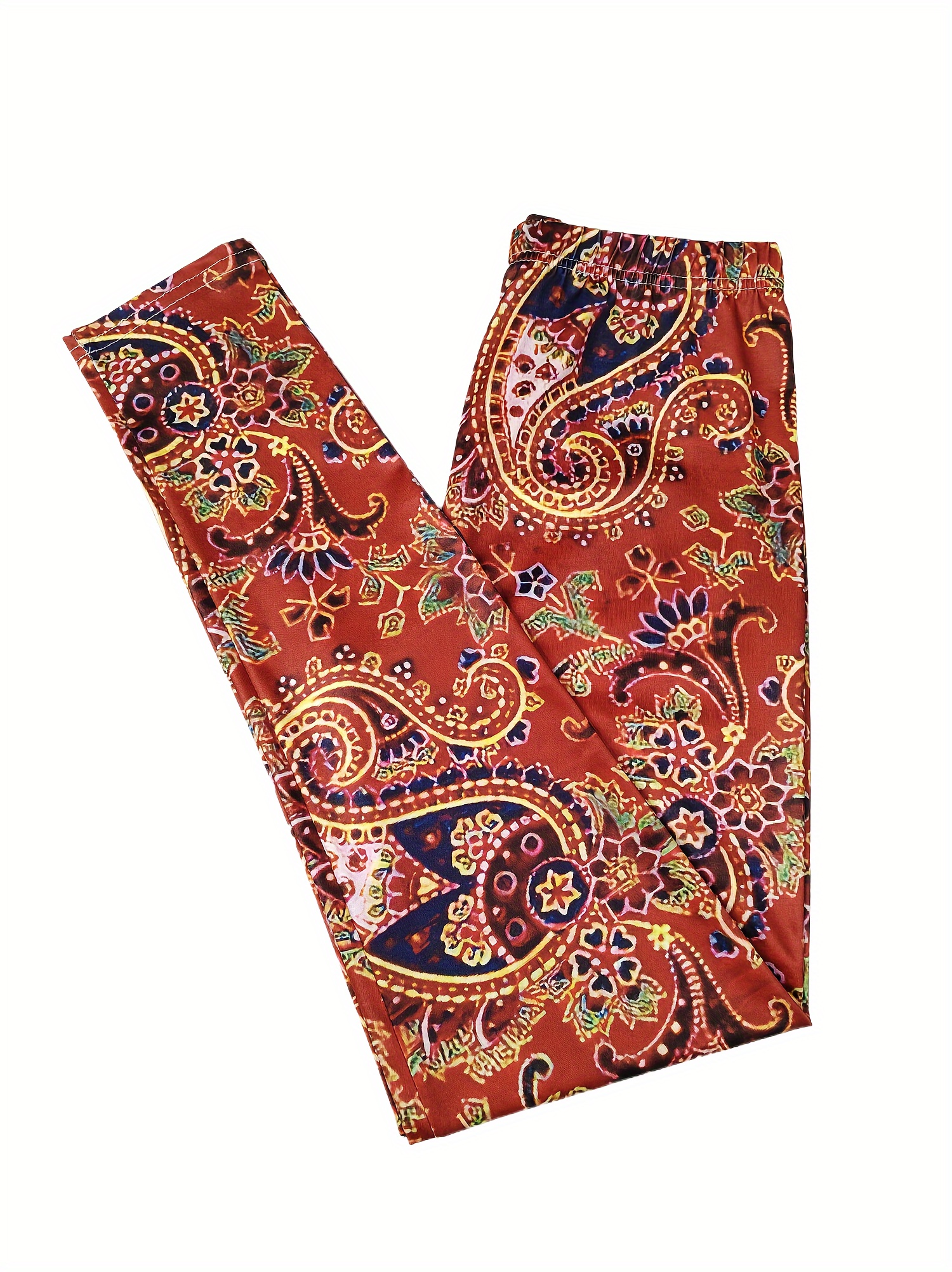 Paisley Print Skinny Leggings, Casual High Waist Leggings, Women's Clothing