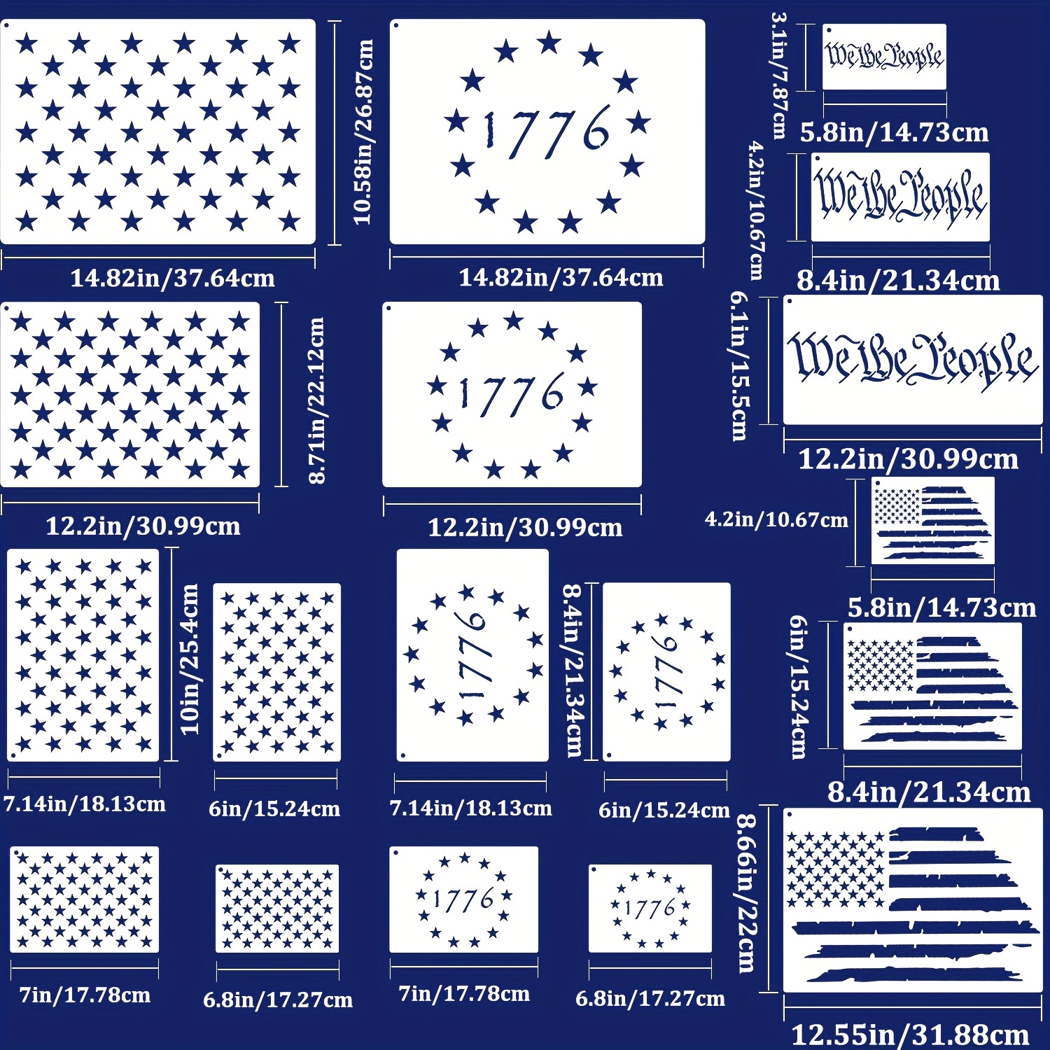 BUSOHA American Flag Star Stencil Templates - 9 Pack 50 Stars 1776