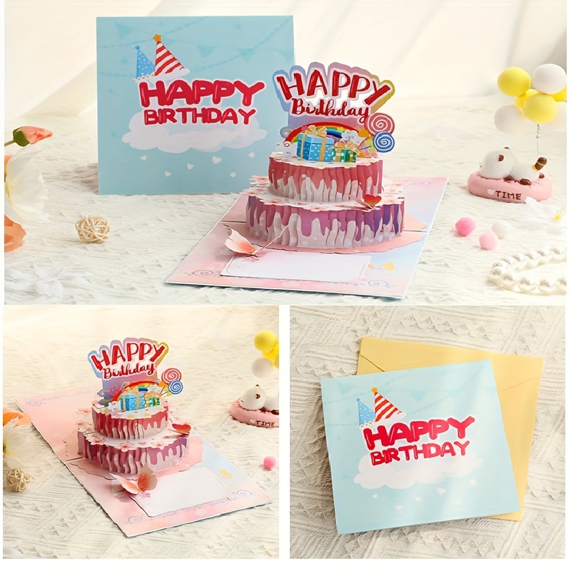 Carte Anniversaire 3D, Carte Pop Up Anniversaire, Carte Anniversaire  Artisanale, Carte d'Anniversaire Pop-Up Double Couches Gâteau avec  Enveloppe