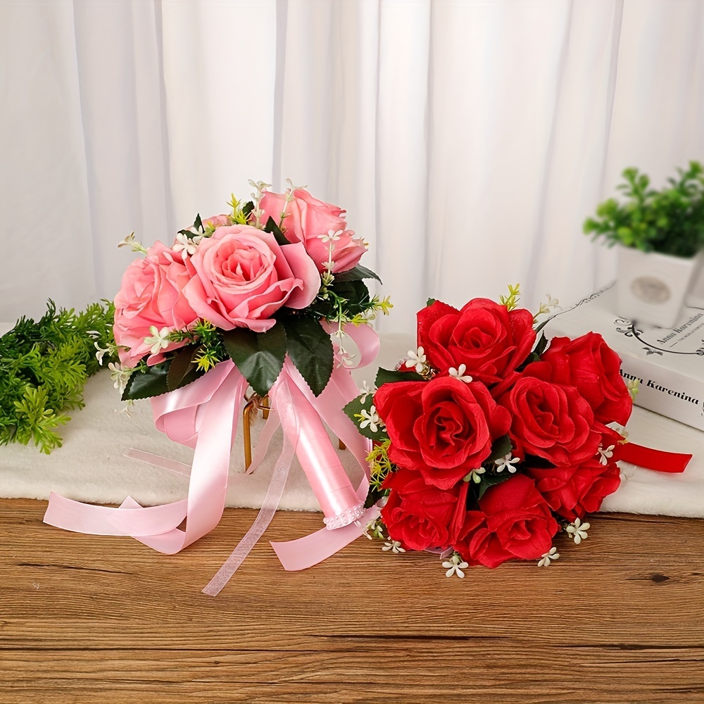 Ramo de novia en cascada de rosas artificiales, flores de 26 cabezas para  ramo de boda, ramo de flores, ramo de flores, fiesta de hotel, jardín