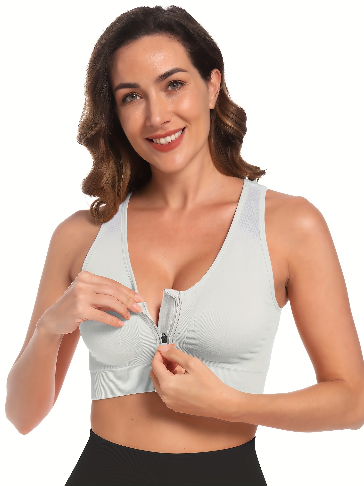 Buy Women's Sports Bra Post-Surgery Bra Zip Bra Zipper Front Wirefree  Removable Pads Yoga Bra Zip Sports Bra Online at desertcartSeychelles
