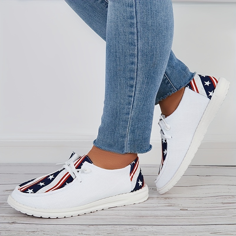 Mujeres C modas Zapatos De Lona Con Estampado De Bandera Americana Zapatos Planos Ligeros Para Exteriores