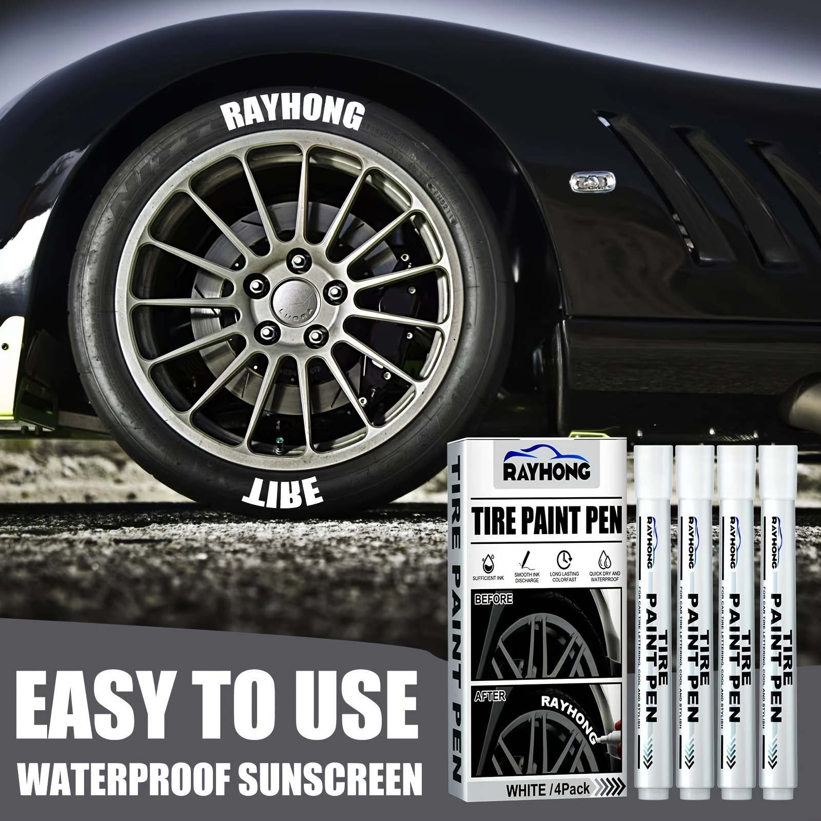 PAINT PEN TWO White Marker Waterproof Permanent Car Tire Lettering Rubber  Letter