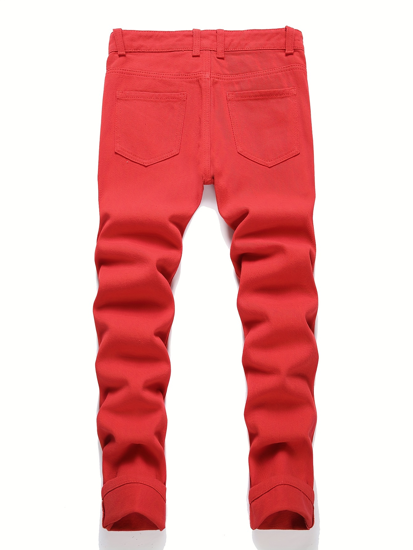 Boys Trendy Red Ripped Jeans Skinny Slim Fit Washed Denim Long Pants Kids Clothes Outdoor