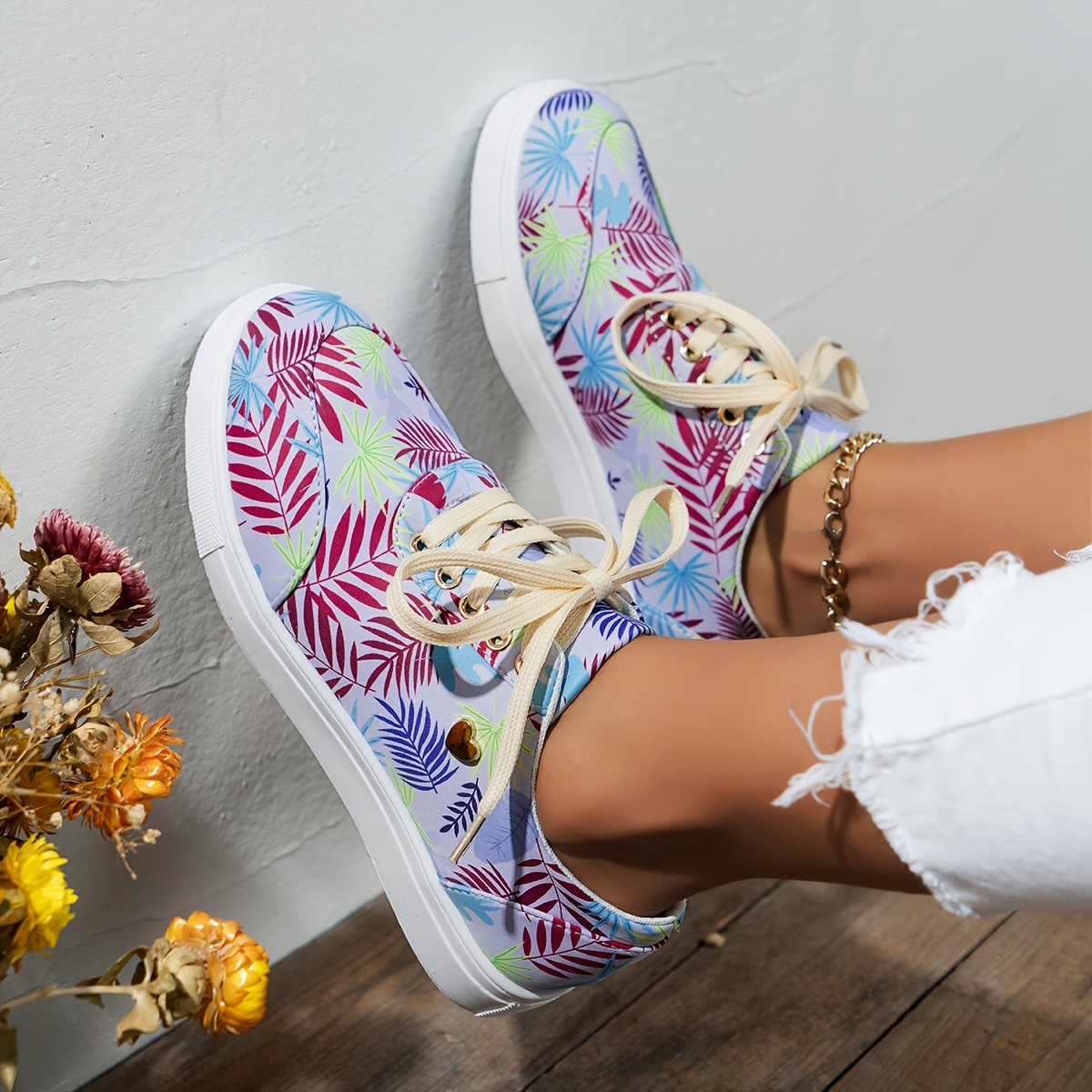 Women's Floral Printed Canvas Shoes, Casual Low Top Slip On Sneakers,  Lightweight Walking Shoes