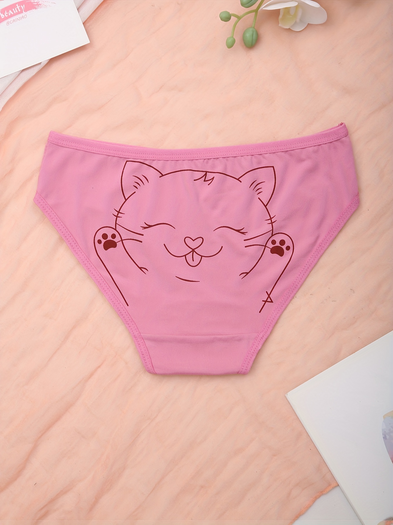 Cartoon Cat Print Briefs Sweet Cute High Waist Stretchy - Temu