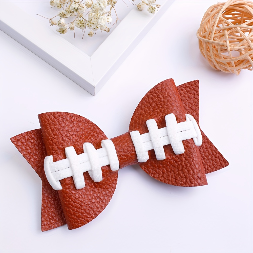 

1pc Rugby Bows Hair Clips For Girls, Artificial Leather Bows Clips, Adorable Hair Accessories For Blond Hair