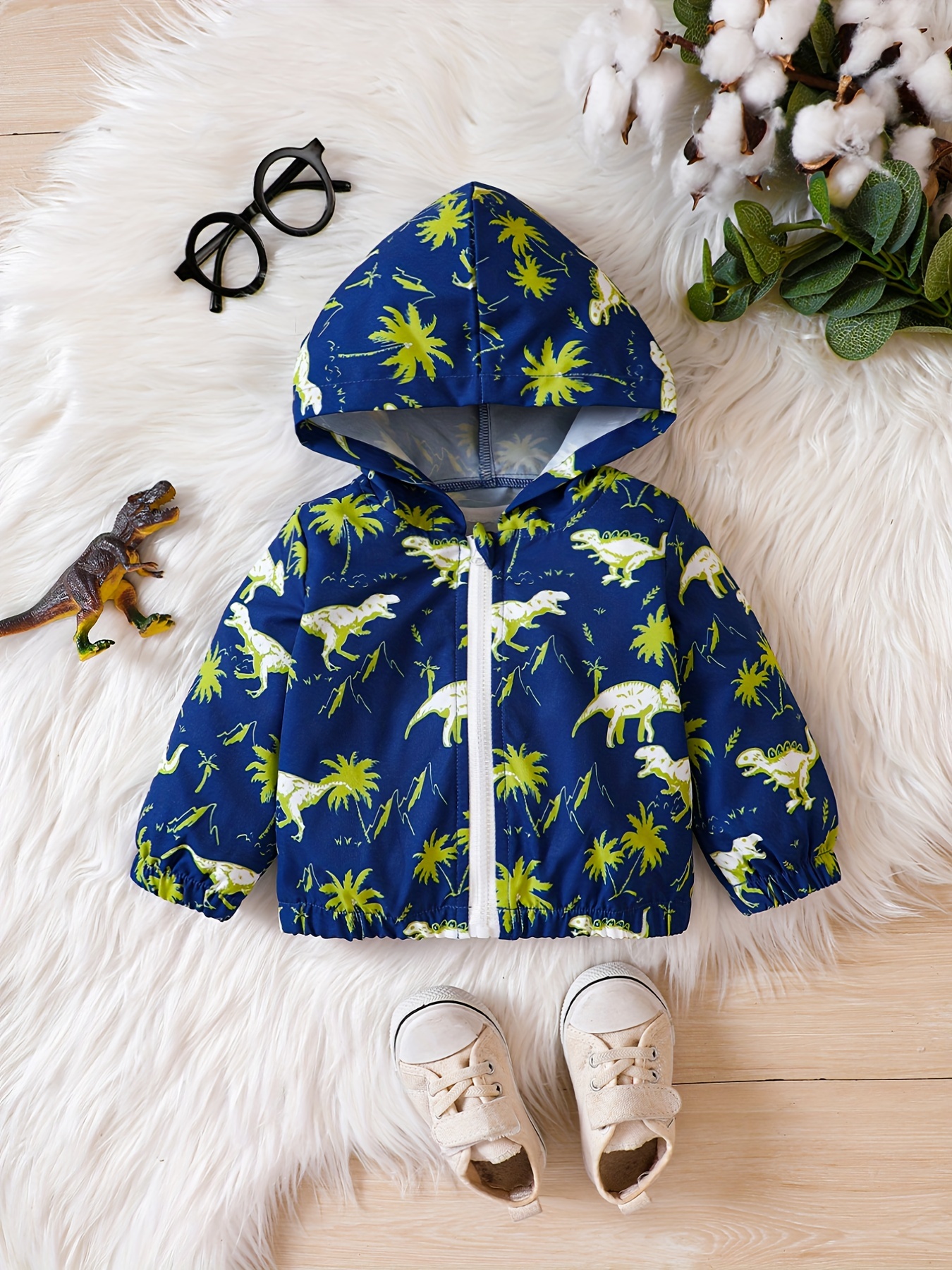 Baby Boys Cute Little Dinosaur Graphic Zip Up Hooded Jacket Kids