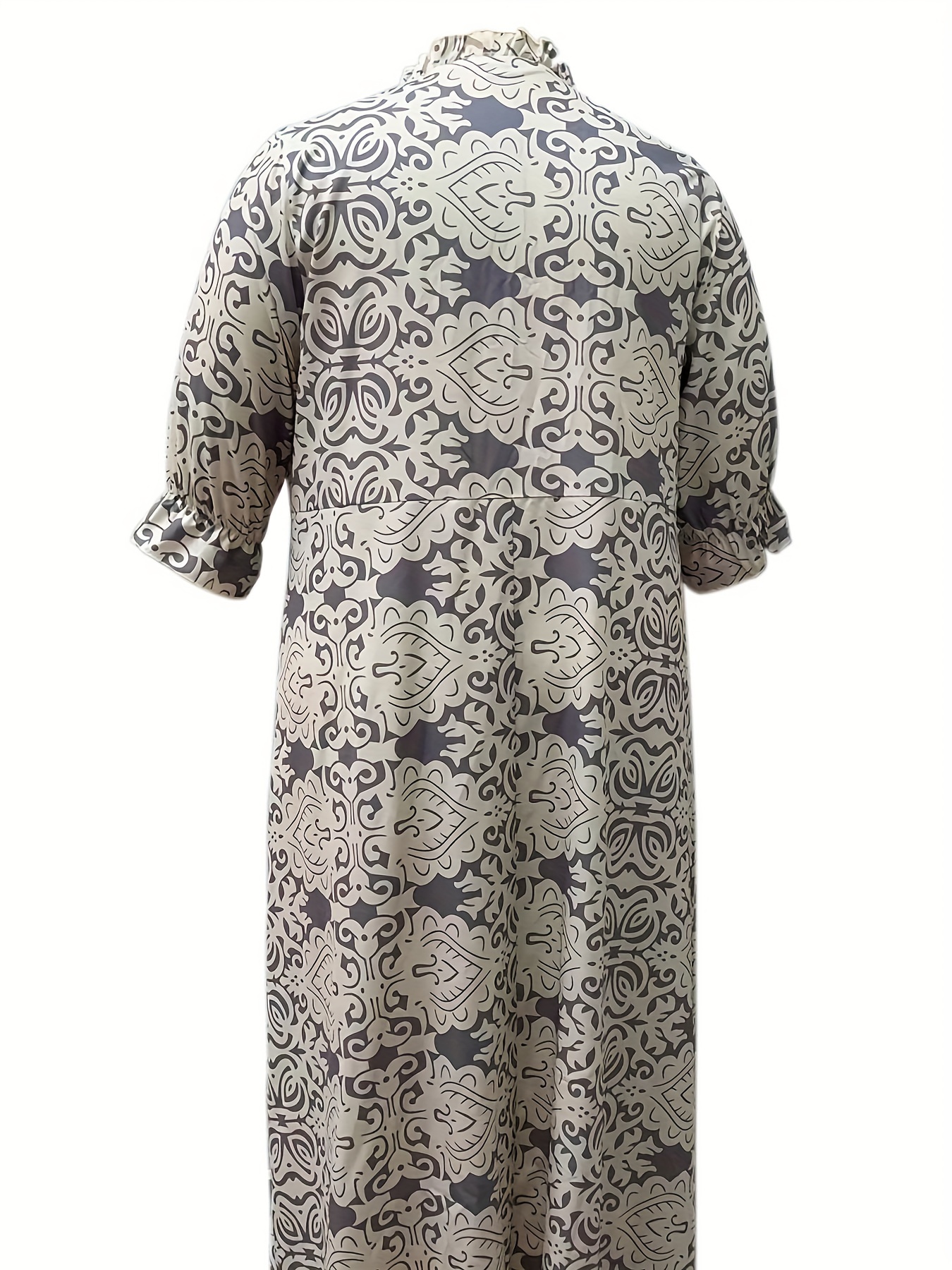 Plus Size Boho Dress, Women's Plus Floral Print Puff Sleeve Square Neck  Maxi Dress