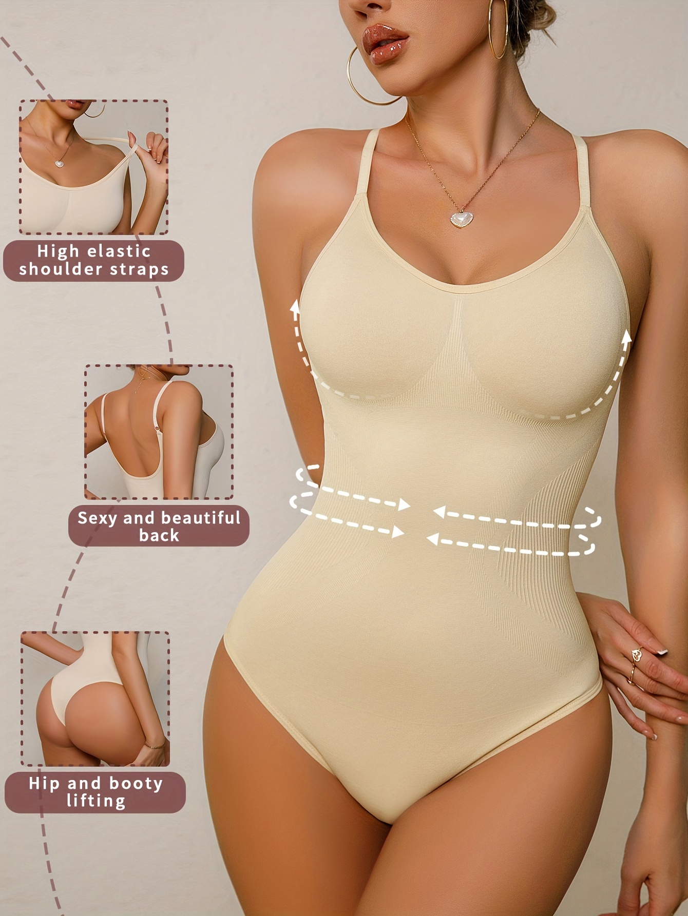 Women Body Shaping Bodysuit Tummy Control High Waist Spaghetti