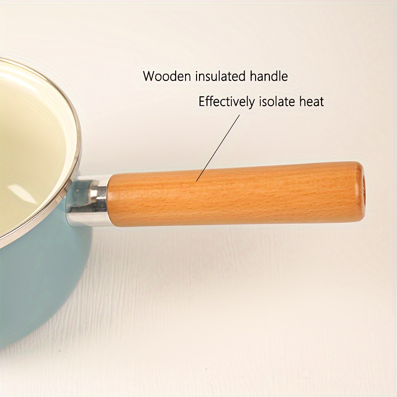 Enamel Milk Pan in White with Wooden Handle