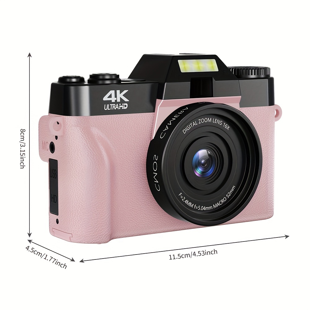 4K-digitaalikamera, 48 Megapikselin Vlogging-kamera, 3,0 Tuuman 180°:n Läppänäytöllinen Kompaktikamera, 16X Digitaalinen Zoom, Wi-Fi-toiminto, Automaattitarkennus, 32 Gt:n TF-kortti Ja 2 Akkua