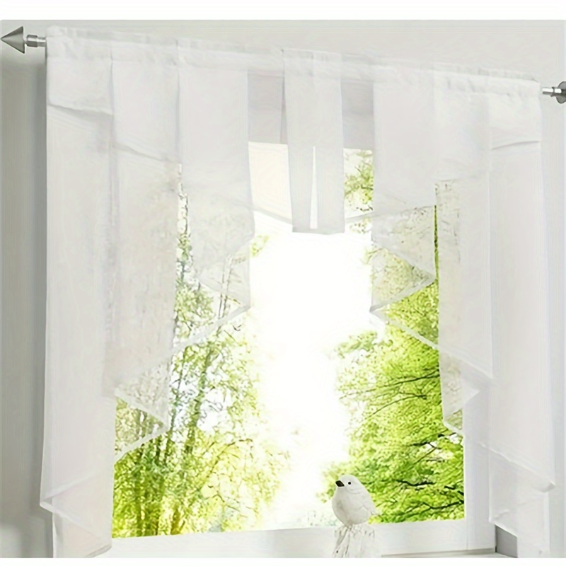 1pc Flying Tulle Kitchen Curtain For Window Balcony Rome Pleated Design Stitching Colors Sheer Drape White Yarn Curtains Short
