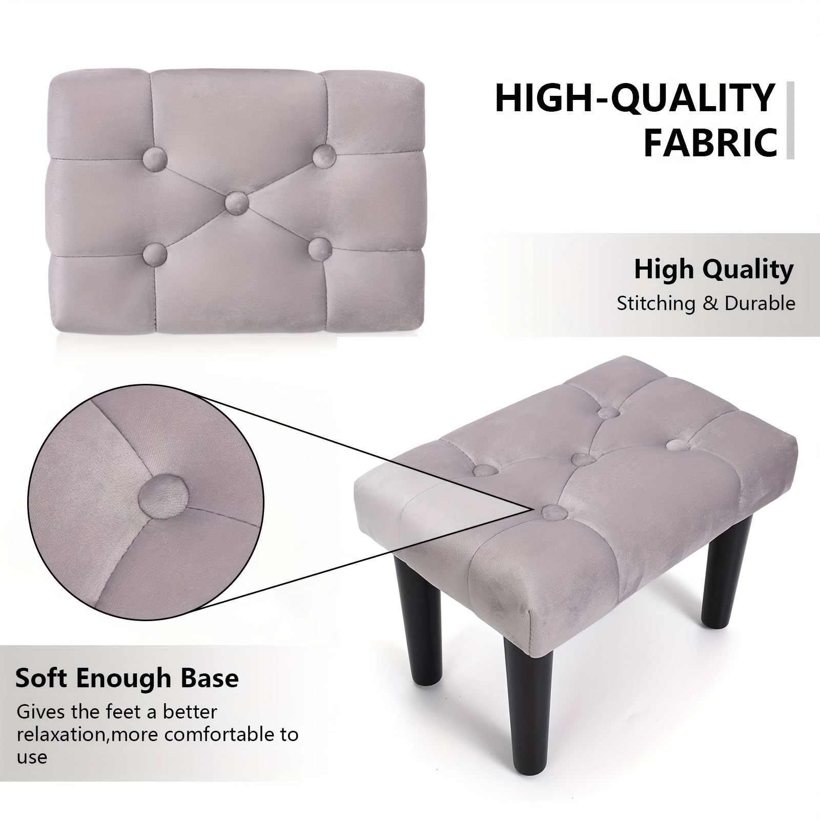 Luxury Modern Upholstered Soft 4 Wood Legs Foot Low Stool Cotton