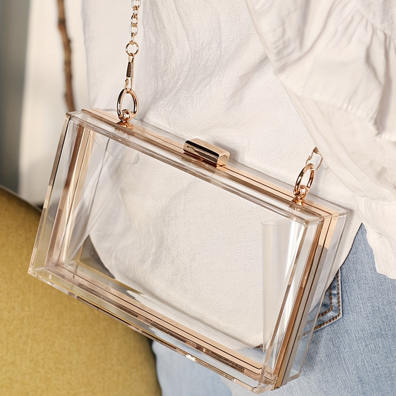Mini Clear Square Acrylic Bag, All-match Clutch Evening Bag With