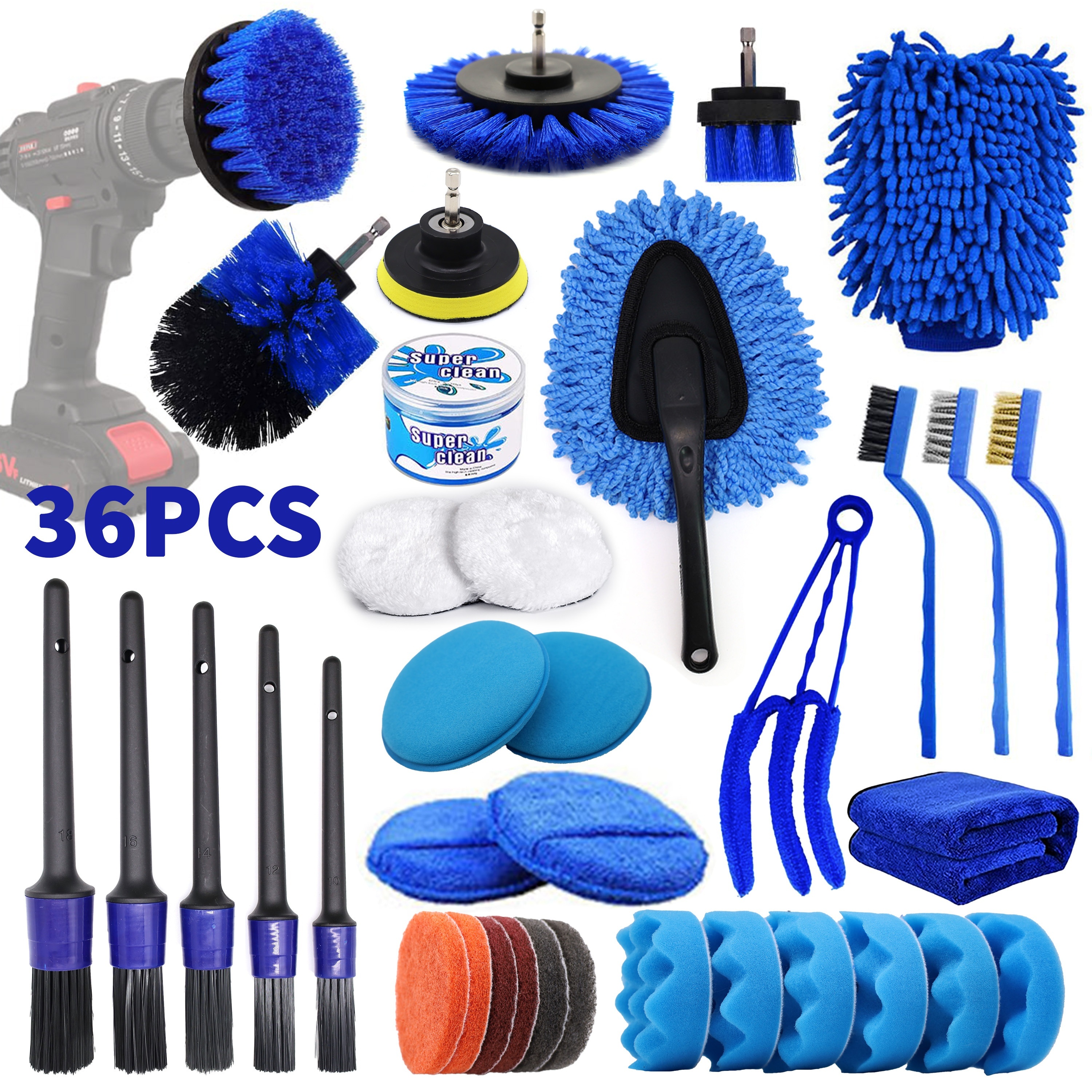 14/16/20PCS Car Cleaning Kit Interior Detailing Wash Brushes Drill Engine  Wheel